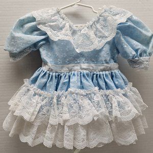 Pazazz Girls Baby  Dress Blue White Layered Lace Full Circle Silver Bell 1T